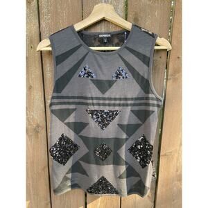 Express XS Tank Top charcoal gray lace back sequins NWOT